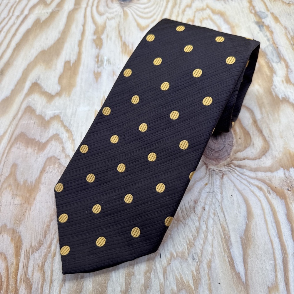 Qiana Silk Tie Brown Polka Dot Italy Made Classic Business Necktie